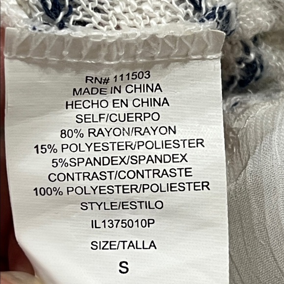 Lily White Bohemian Lace Top S Striped White Blue Embroidered Frilly Festival - Picture 13 of 13